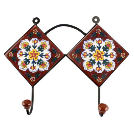 White Floral Ceramic Tile Hook